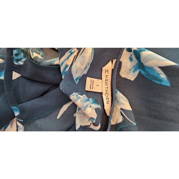 41 Hawthorn Stitch Fix Top Deep Teal Blue Floral Blouse Popover Pleat Front LRG - Picture 6 of 6